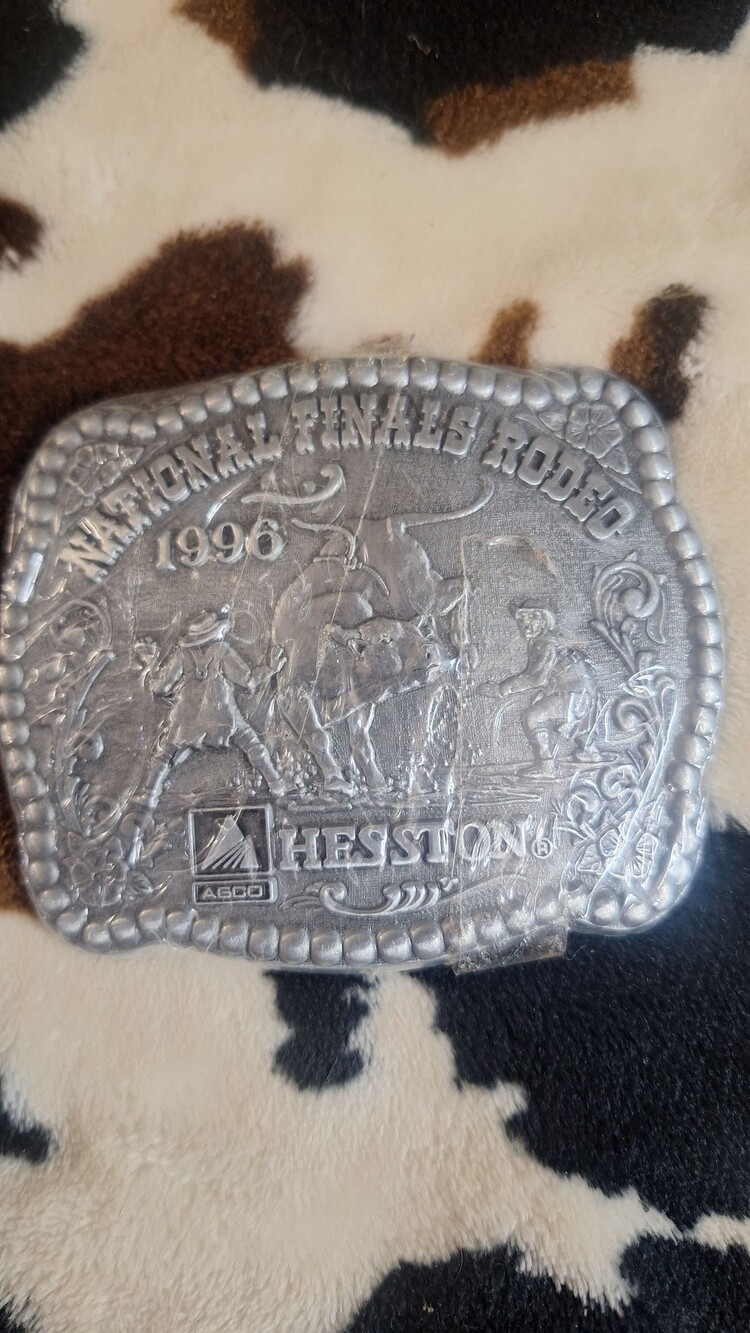 Hesston 1996 National Finals Rodeo Silver Tone Belt Buckle